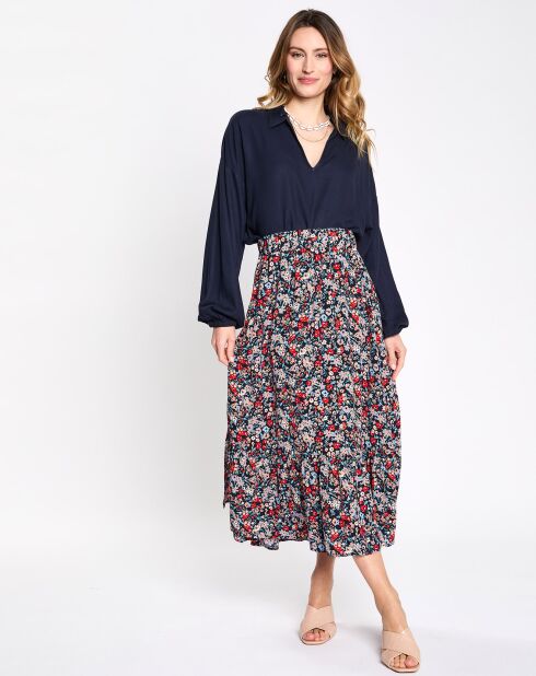 Jupe midi à fleurs multicolore