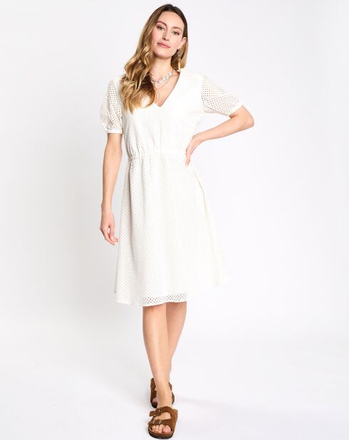 Robe céremonie crochet col v blanche