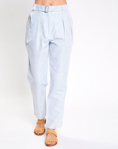Pantalon en Coton & Lin tailleur bleu clair