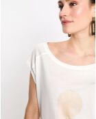 T-Shirt cr sm print abstrait blanc