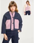 Veste réversible sherpa marine/rose