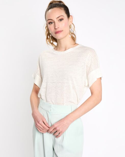 T-Shirt en Lin manchhes courtes rayé lurex écru