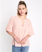 Blouse plumetis manches courtes rose clair