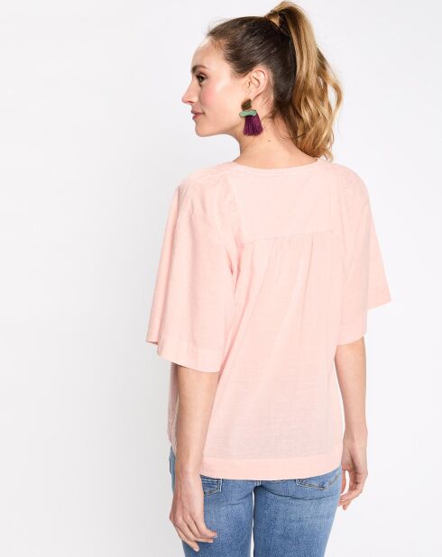 Blouse plumetis manches courtes rose clair