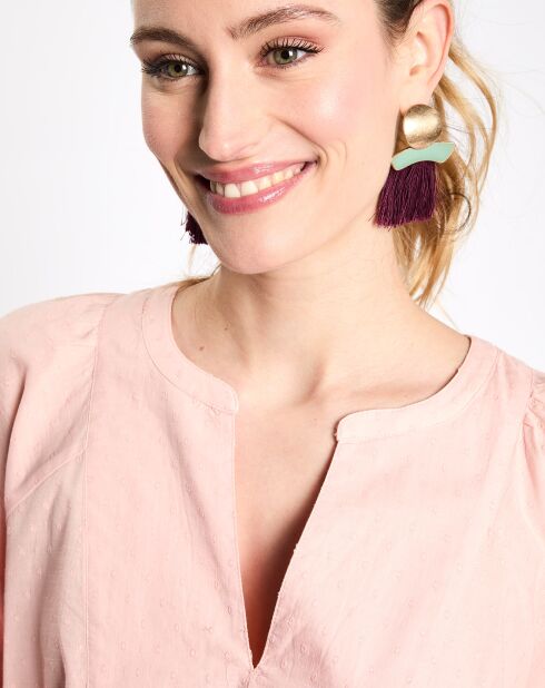 Blouse plumetis manches courtes rose clair