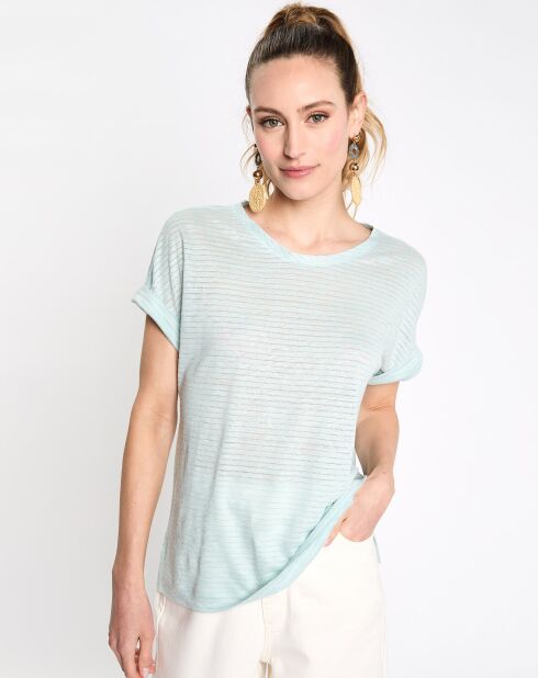 T-Shirt en Lin manches courtes rayé lurex bleu clair