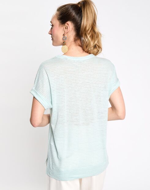 T-Shirt en Lin manches courtes rayé lurex bleu clair