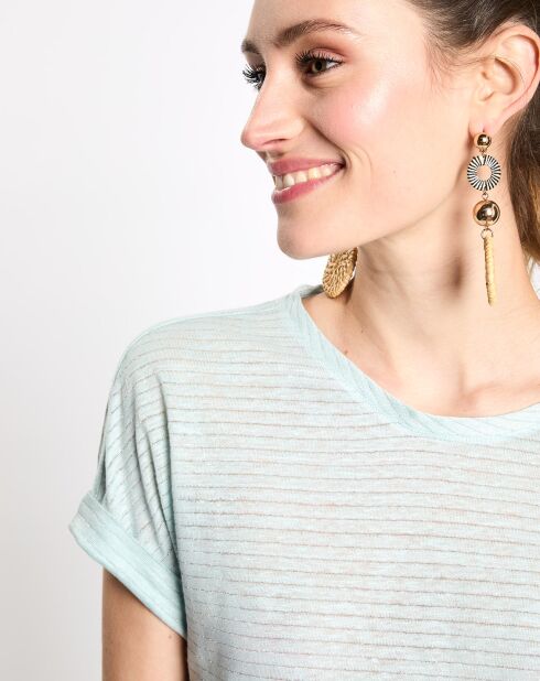 T-Shirt en Lin manches courtes rayé lurex bleu clair