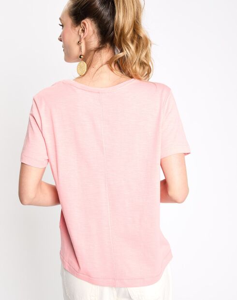 T-Shirt col v flamme rose