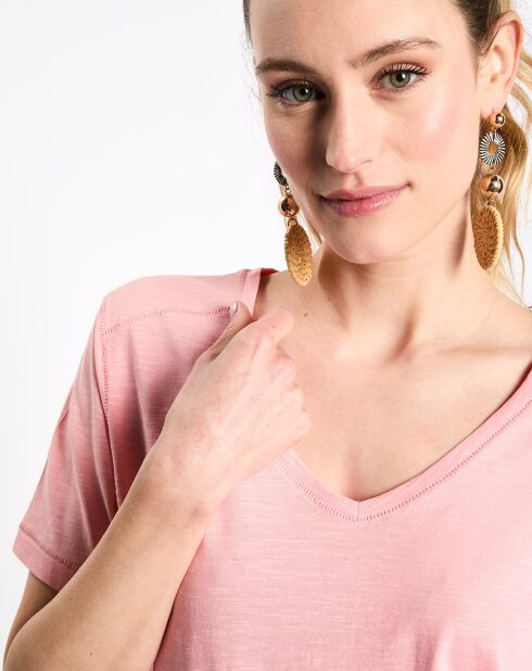 T-Shirt col v flamme rose