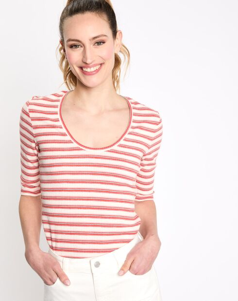 T-Shirt manches 3/4 rib cr multicolore
