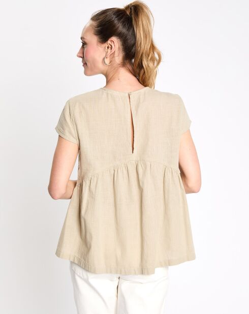 Top en Lin à volant sans manches beige/vert