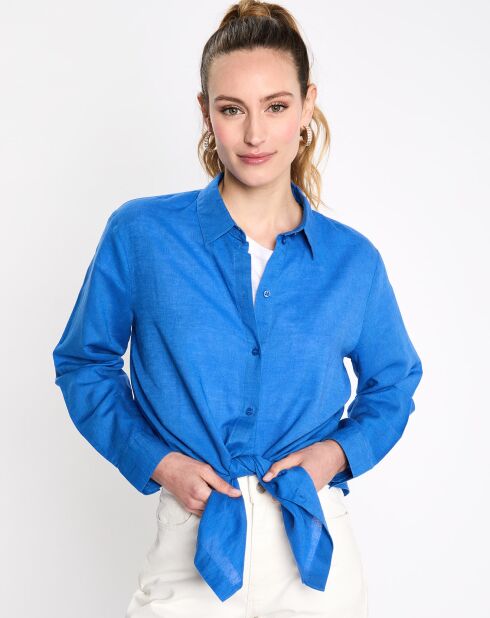 Chemise en Lin manches longues bleue