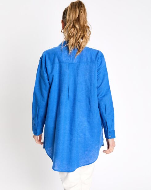 Chemise en Lin manches longues bleue