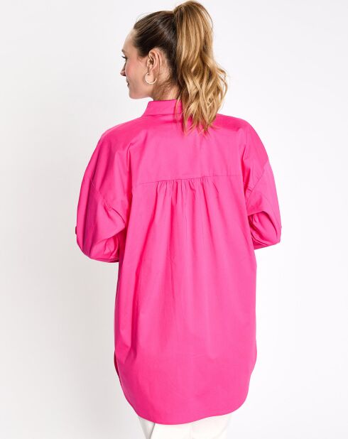Chemise manches longues poches oversize rose vif