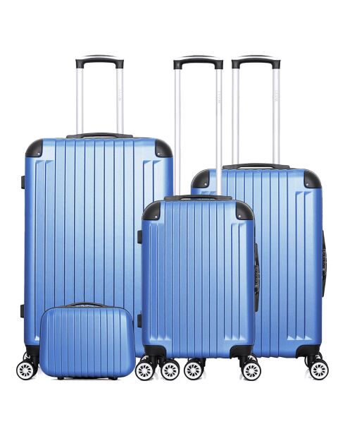3 Valises 4 roues simples & Vanity Tage 75/65/55/46 cm bleues