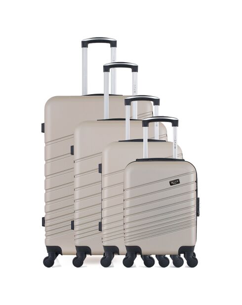 4 Valises 4 roues simples Tigre 75/65/55/46 cm beiges