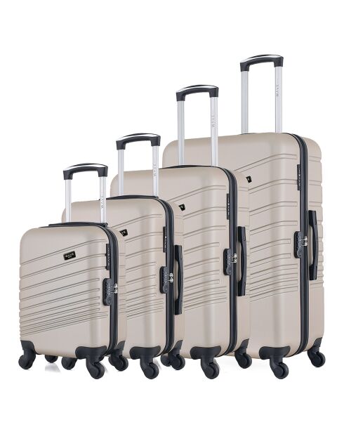4 Valises 4 roues simples Tigre 75/65/55/46 cm beiges
