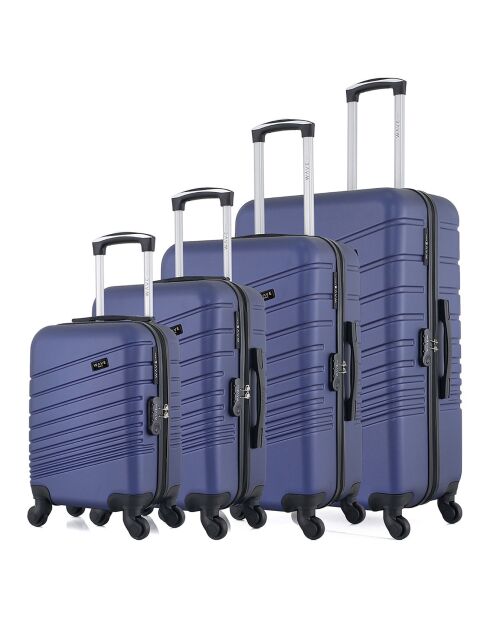 4 Valises 4 roues simples Tigre 75/65/55/46 cm bleu marine