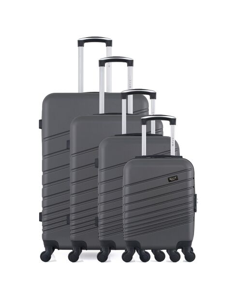 4 Valises 4 roues simples Tigre 75/65/55/46 cm gris foncé