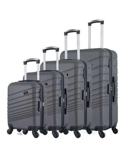 4 Valises 4 roues simples Tigre 75/65/55/46 cm gris foncé