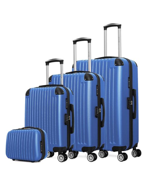 3 Valises 4 roues simples & Vanity Tage 75/65/55/46 cm bleues