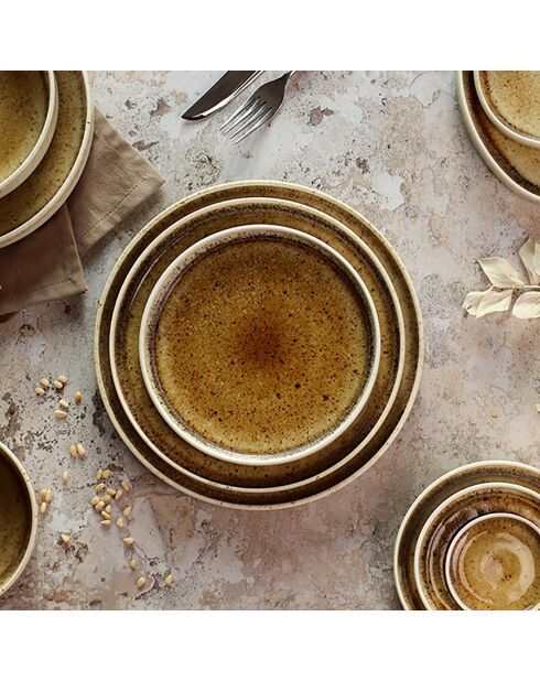 6 Assiettes plates en Porcelaine Stack beige/marron - 27.5x27.5x2.3 cm