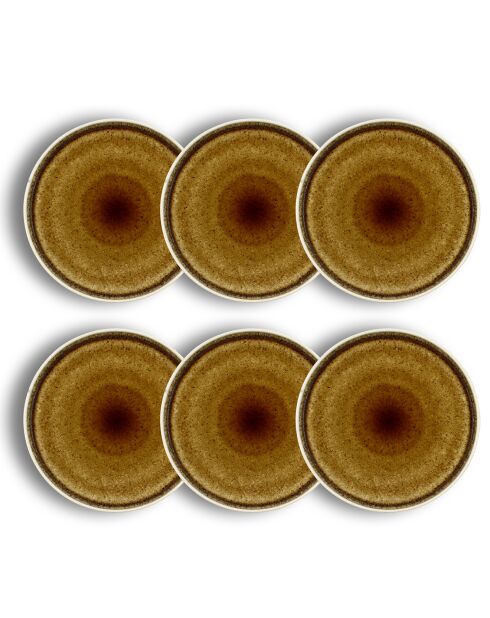 6 Assiettes plates en Porcelaine Stack beige/marron - 27.5x27.5x2.3 cm