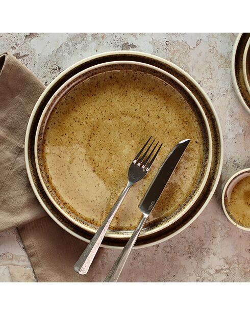6 Assiettes plates en Porcelaine Stack beige/marron - 27.5x27.5x2.3 cm