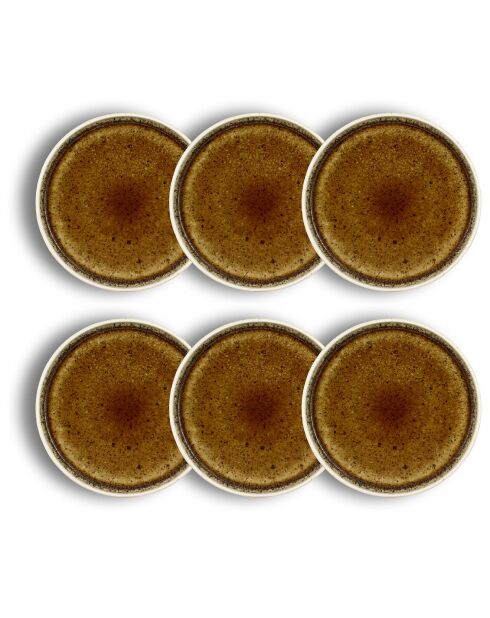 6 Assiettes plates en Porcelaine Stack beige/marron - 20x20x2.5 cm