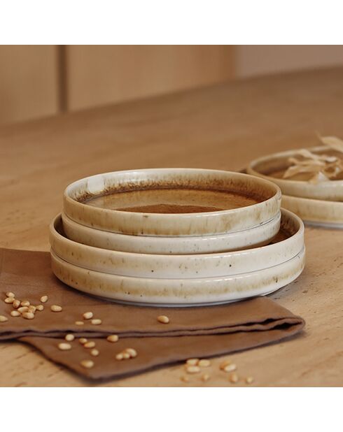 6 Assiettes plates en Porcelaine Stack beige/marron - 20x20x2.5 cm