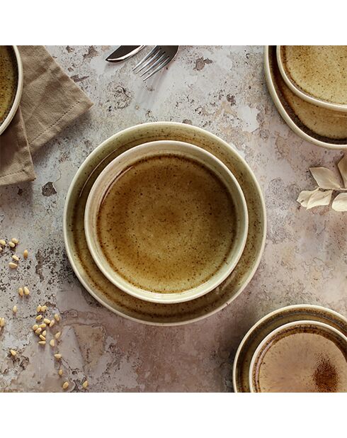 6 Assiettes creuses en Porcelaine Stack beige/marron - 19x19x5 cm