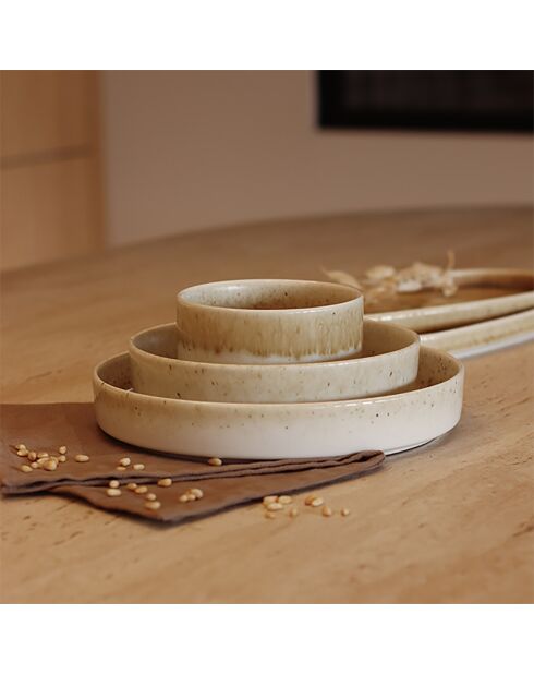 6 Assiettes coupes en Porcelaine Stack beige/marron - 16x16x4 cm