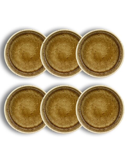 6 Assiettes coupes en Porcelaine Stack beige/marron - 16x16x4 cm