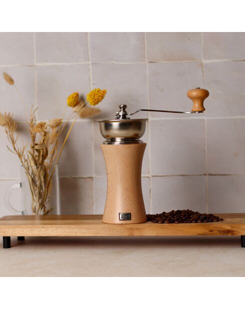 Moulin à café manivelle inox/naturel - 10x8.5x21.5 cm