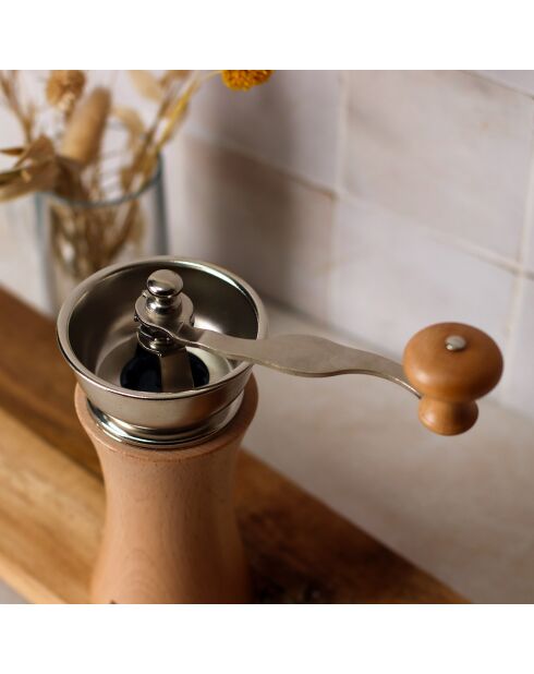 Moulin à café manivelle inox/naturel - 10x8.5x21.5 cm