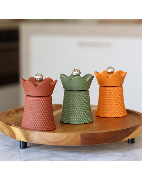 Moulin à poivre/sel Hawai en fonte kaki - 6x6x8 cm