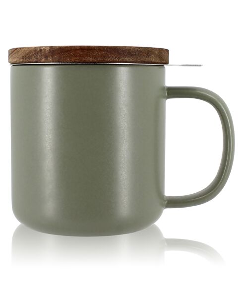 Tisanière avec couvercle en Grès & Acacia Juliet inox/naturel/vert - 300ml