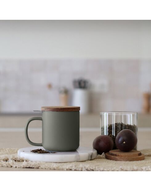 Tisanière avec couvercle en Grès & Acacia Juliet inox/naturel/vert - 300ml