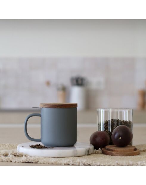 Tisanière avec couvercle en Grès & Acacia Juliet gris/inox/naturel - 300ml