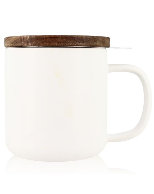 Tisanière avec couvercle en Grès & Acacia Juliet blanc/inox/naturel - 300ml