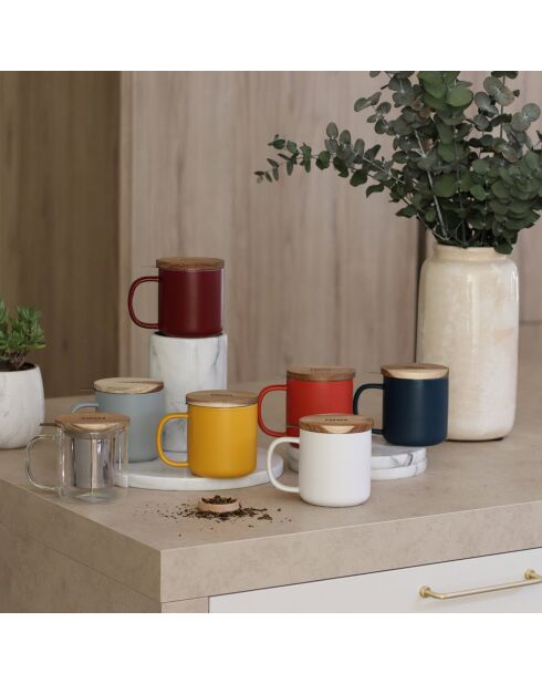 Tisanière avec couvercle en Grès & Acacia Juliet inox/jaune/naturel - 300ml