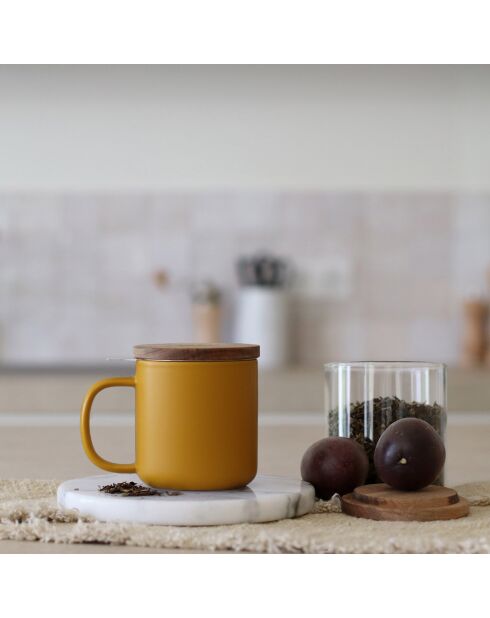 Tisanière avec couvercle en Grès & Acacia Juliet inox/jaune/naturel - 300ml