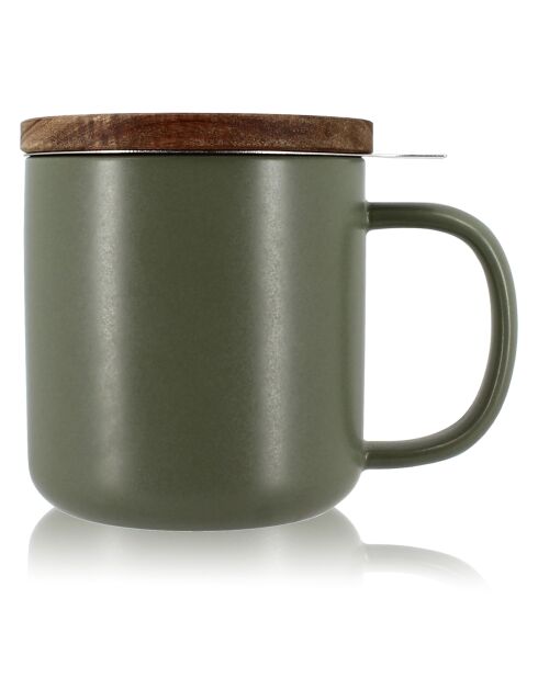 Tisanière avec couvercle en Grès & Acacia Juliet inox/kaki/naturel - 300ml