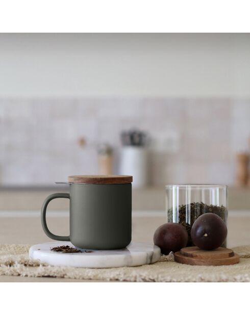 Tisanière avec couvercle en Grès & Acacia Juliet inox/kaki/naturel - 300ml