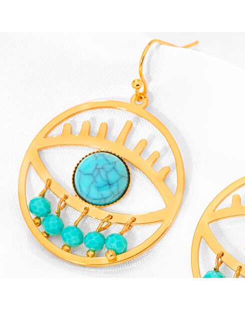 Eyona goud/turquoise oorbellen