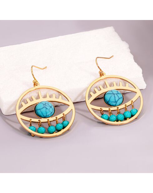 Eyona goud/turquoise oorbellen
