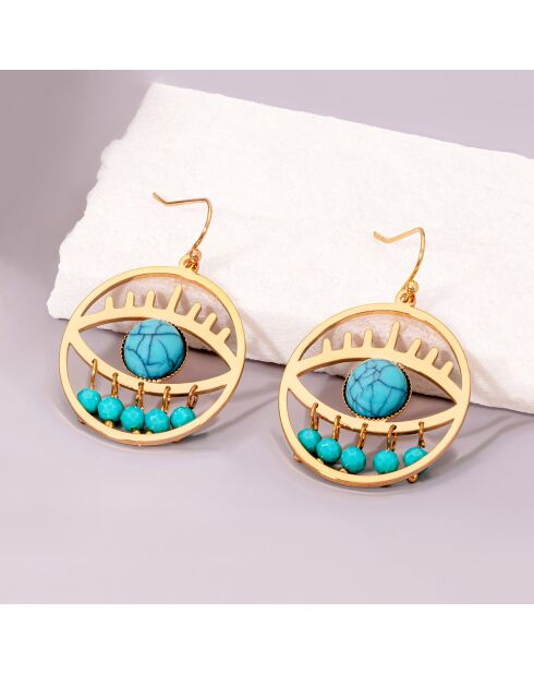 Eyona goud/turquoise oorbellen