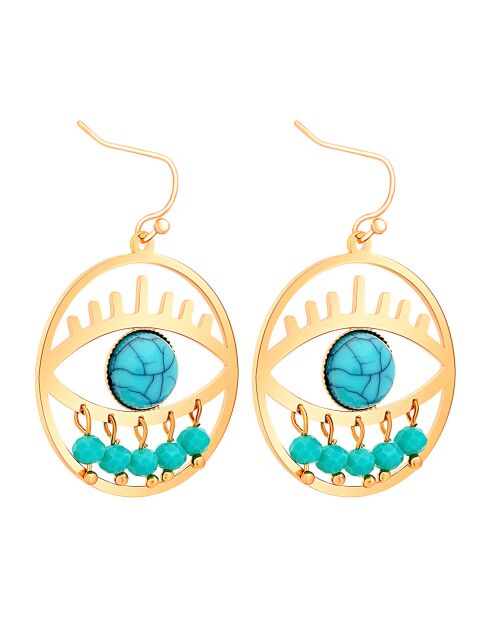 Eyona goud/turquoise oorbellen