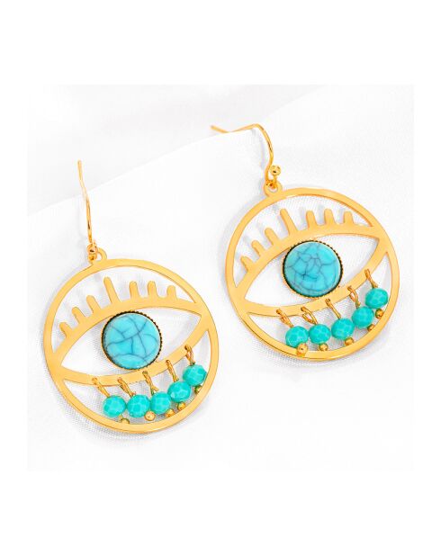 Eyona goud/turquoise oorbellen